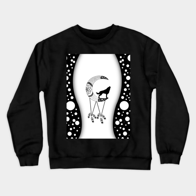 The black wolf and the mandala moon Crewneck Sweatshirt by Nicky2342